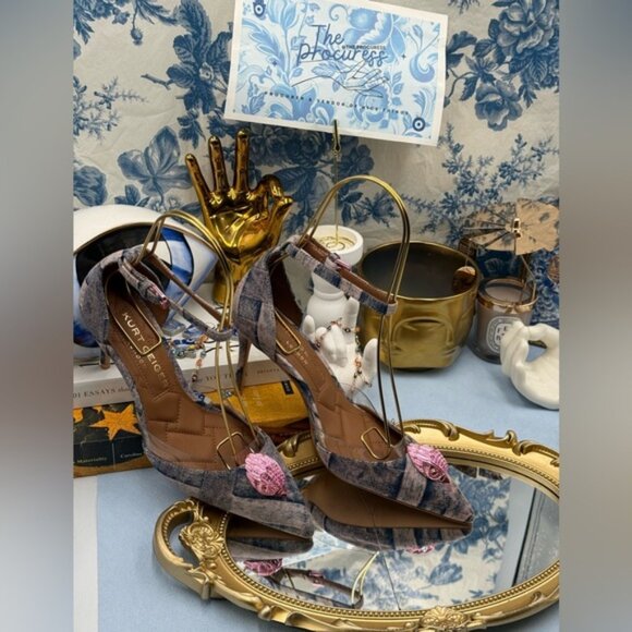 🆕 KURT GEIGER LONDON 🧿 NWOB Belgravia Pink Denim Vinyl High Heel, Sz 37 US 7 - Picture 3 of 16